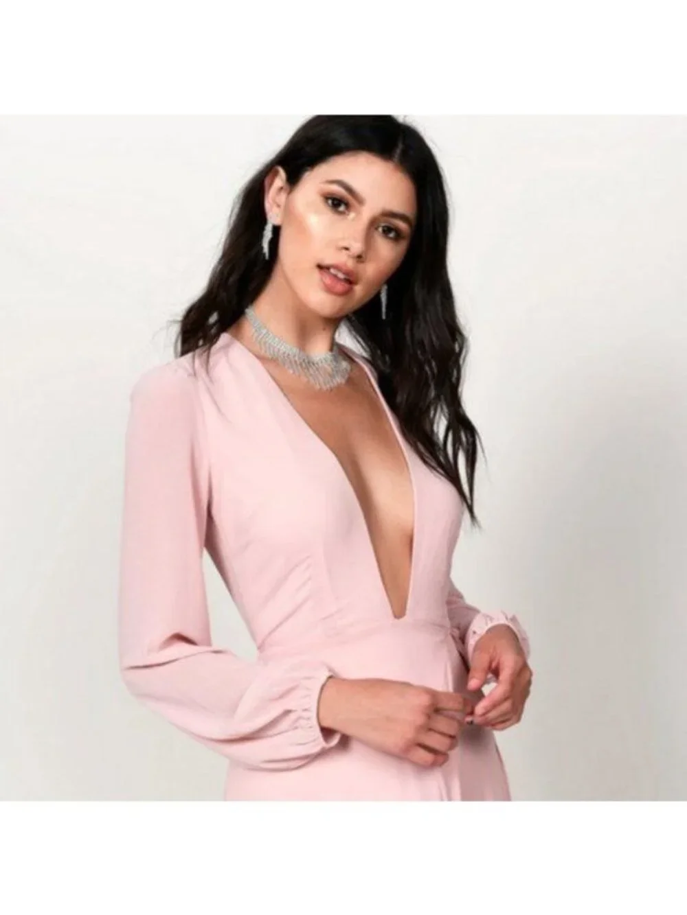 NWT Tobi Blush Pink Deep V-Neck Long Sleeve Maxi Dress - Size XS